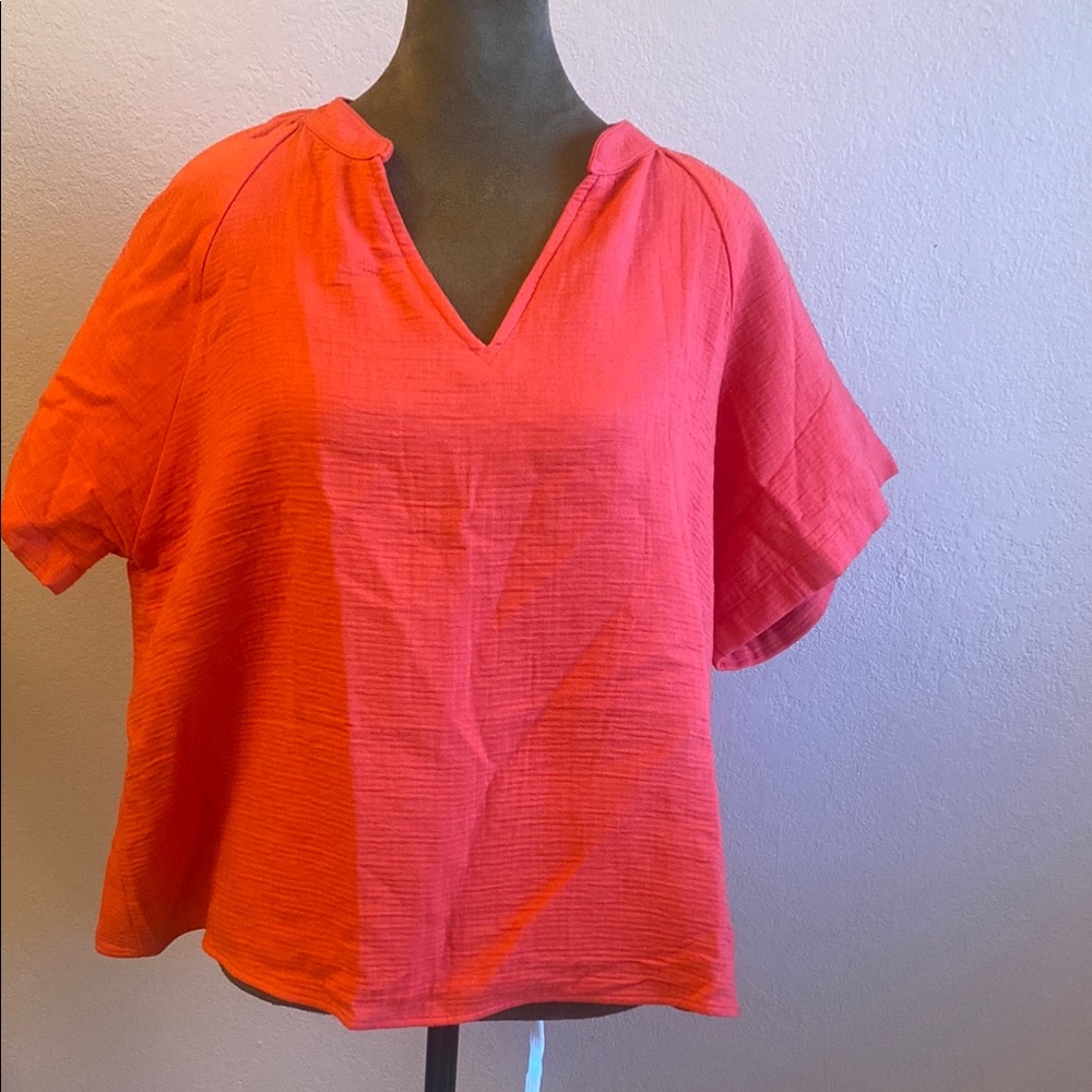 CALVIN KLEIN 80% Cotton Women's Red Top
